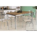 Ver imagem 1 de Mesa de Sala Jantar Reno C/ Tampo Madeira 160cm + 6 Cadeiras Portugal Cromada - Assento Nude 16 -