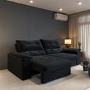 Ver imagem 1 de Sofá com Chaise Ravena 3 Lugares Retrátil e Reclinável 200cm Preto Suede