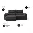 Ver imagem 2 de Sofá com Chaise Ravena 3 Lugares Retrátil e Reclinável 200cm Preto Suede