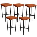 Ver imagem 1 de Kit 05 Banquetas Alta Bar Cozinha Sala de Jantar Preto Stella L02 Tecido Terracota - Lyam Decor