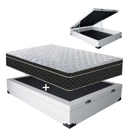 Ver imagem 4 de Cama Box Baú Casal Conforto Sintético Branco + Colchão Casal Conforto Espuma D33 Com EPS 28x138x188