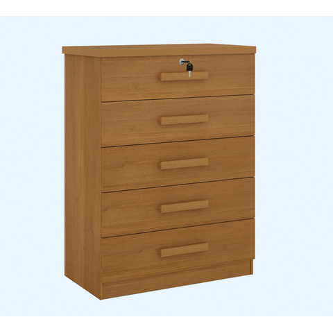 Cômoda Ipanema 5 Gavetas Grande com Chave para Quarto Tampo em Mdf Cor:cinamomo