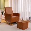 Ver imagem 2 de Poltrona de Amamentação com Balanço e Puff Ravena W01 Couríssimo Camel - Lyam Decor