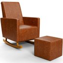 Ver imagem 1 de Poltrona de Amamentação com Balanço e Puff Ravena W01 Couríssimo Camel - Lyam Decor