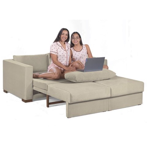 Sofa Cama Casal Sofia 2 Lugares 170cm com Pés de Madeira Talento Móveis