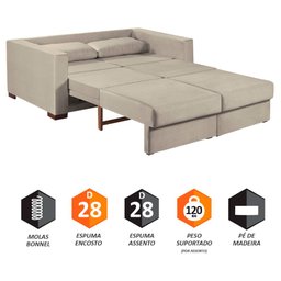 Sofa Cama Casal Sofia 2 Lugares 170cm com Pés de Madeira Talento Móveis - 4