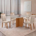 Ver imagem 1 de Mesa Olimpia 4 Lugares MDF com Vidro e Cadeiras Lorena Veludo Off White Moderna