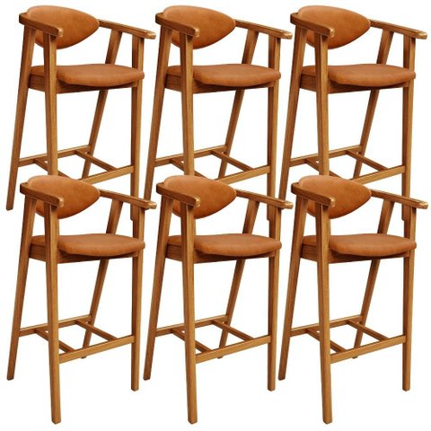 Kit 6 Banquetas Alta para Cozinha Bancada Bar Sala de Jantar Fixa Cecília L02 Couríssimo Canela - Ly