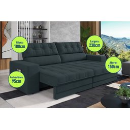 Sofá Oscar Plus 2,30m Retrátil/reclinável Suede Petróleo - Xflex - 2