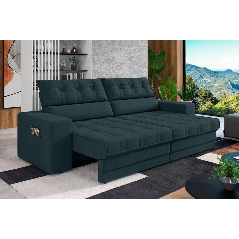 Sofá Oscar Plus 2,30m Retrátil/reclinável Suede Petróleo - Xflex