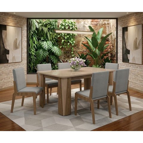 Conjunto de Mesa com 6 Cadeiras Opera Marrom/Carvalho/Fendi