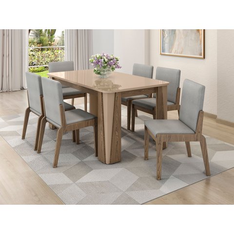 Conjunto de Mesa com 6 Cadeiras Opera Marrom/Carvalho/Fendi