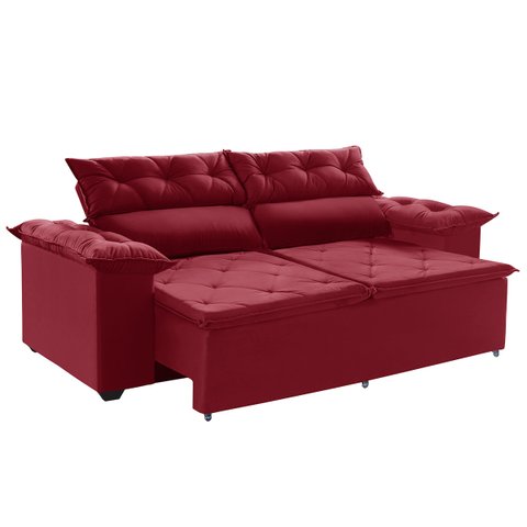Sofá Compact 180cm Retrátil, Reclinável 5 Regulagens Vermelho com Molas Espirais