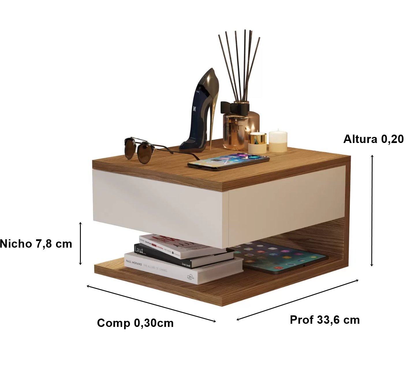 Mesa de Cabeceira Suspenso Flórida Off White / Freijó - Comprar Moveis em Casa - 2