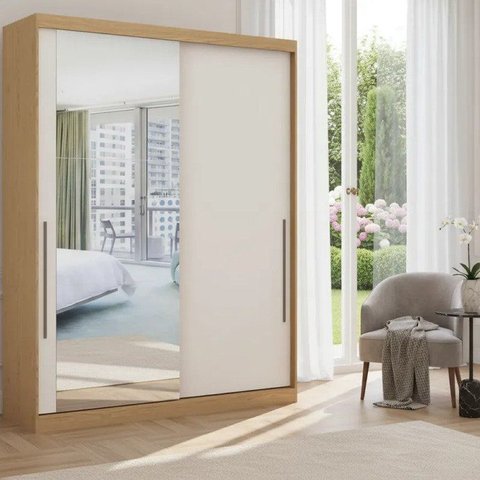 Módulo de Guarda Roupa 2 Portas 2 Gavetas Espelhado Elegance Bege/Angelin/Blanc