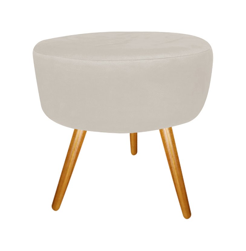 Kit Poltrona Decorativa Bia + Puff Redondo Suede Bege Pés Madeira Mz Decor - 3