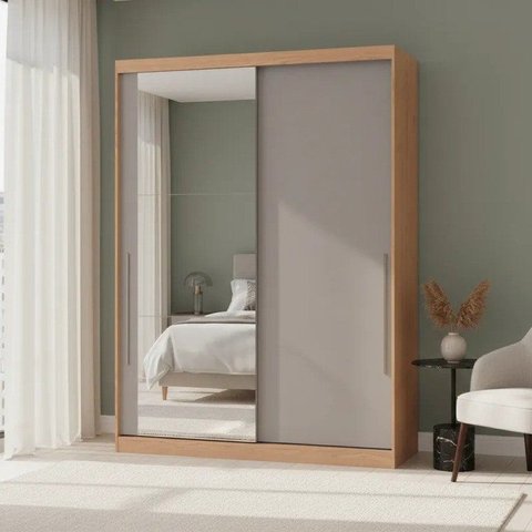Módulo de Guarda Roupa 2 Portas 2 Gavetas Espelhado Elegance Bege/Angelin/Níquel