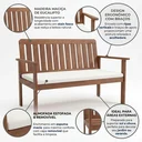 Ver imagem 4 de Banco Madeira Maciça com Encosto e Almofada para Jardim e Varanda Marrom Havelock