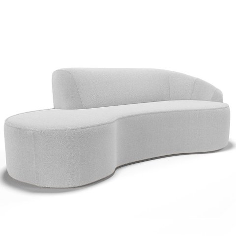 Sofá 3 Lugares Curvo Sala de Estar Living Firenze Direito D02 Bouclê Branco 210 cm B-53 - Lyam