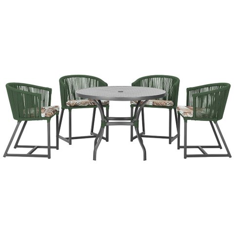 Mesa com 4 Cadeiras de Jantar Roma 100cm e Noronha em Aluminío Preto Corda Nautica Estofado 6 Trama
