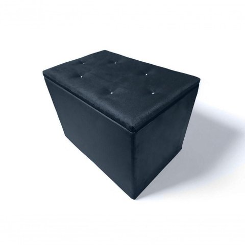 Puff Baú C- Botão Banqueta Suede Organizar Decorar 55cm Preto