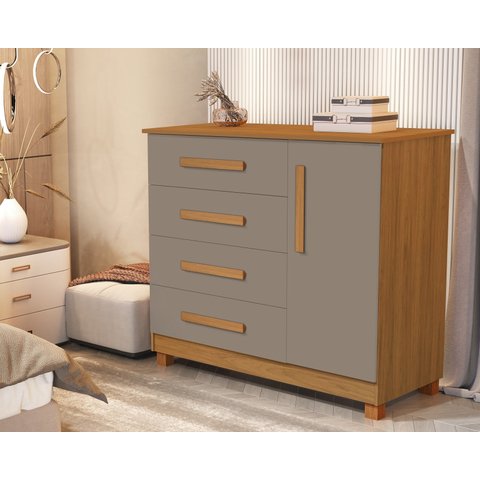 Cômoda Sapateira 4 Gavetas Grécia Nature / Cinza