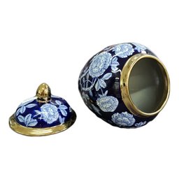 Vaso Decorativo Porcelana Azul Marinho Branco Dourado 29x19 - 4