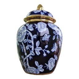 Vaso Decorativo Porcelana Azul Marinho Branco Dourado 29x19 - 1