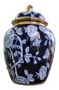 Ver imagem 1 de Vaso Decorativo Porcelana Azul Marinho Branco Dourado 29x19