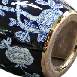 Vaso Decorativo Porcelana Azul Marinho Branco Dourado 29x19 - 5