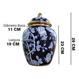 Vaso Decorativo Porcelana Azul Marinho Branco Dourado 29x19 - 6