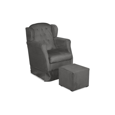 Puff e Poltrona Amamentação Balanço Quarto Baby Suede Grafite - Incasa Decor