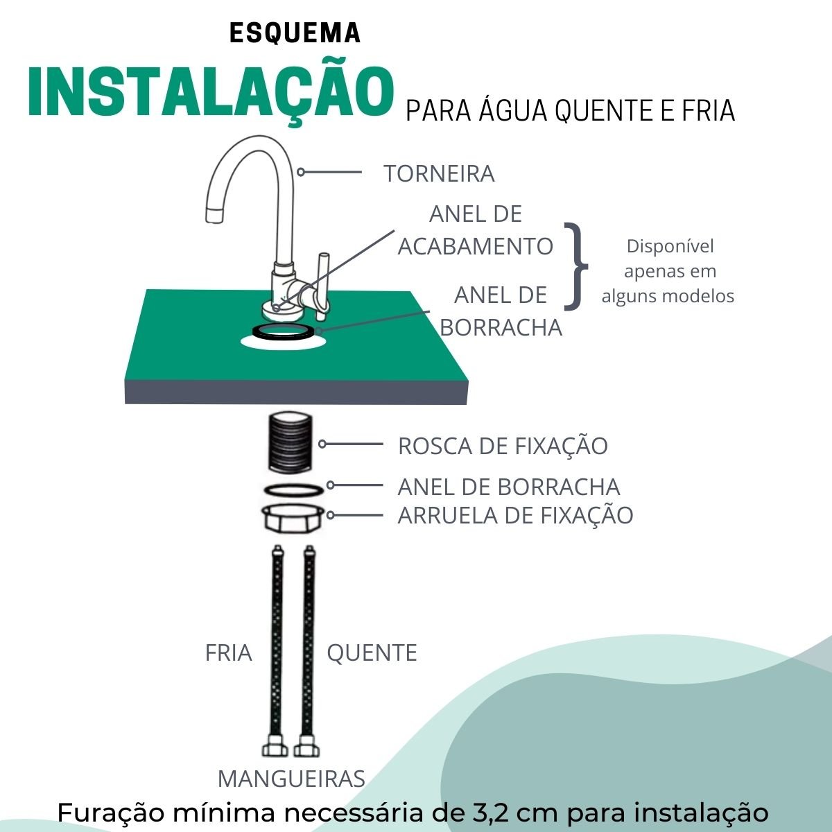 Torneira Cozinha Banheiro Bancada Monocomando Água Quente e Fria Misturador - 6