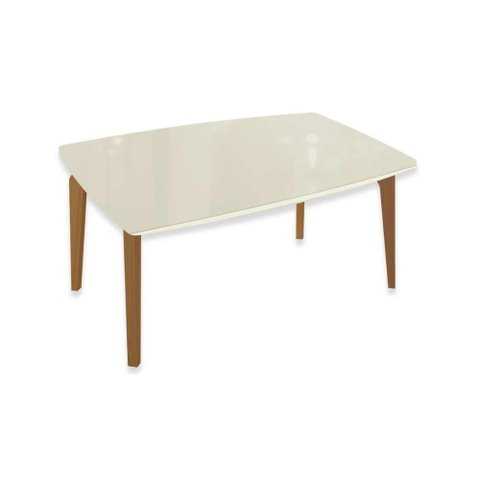 Mesa Jantar Mira Madeira Maciça c/ Tampo Madeirado c/ Vidro 170x90cm Carvalho/Off White Kappesberg