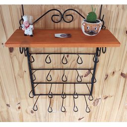 kit 2 suporte porta copos cozinha ferro madeira artesanato mineiro - 3