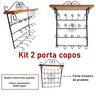 kit 2 suporte porta copos cozinha ferro madeira artesanato mineiro - 2
