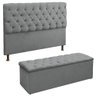 Cabeceira e Recamier Sapateira Lana para Cama Box King 195 Cm - Suede - Sv Decor:cinza Claro - 1