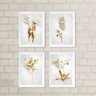 Kit 4 Quadros Decorativos Flores Brancas Com dourado 45x34cm - com Vidro:madeira Branca - 2