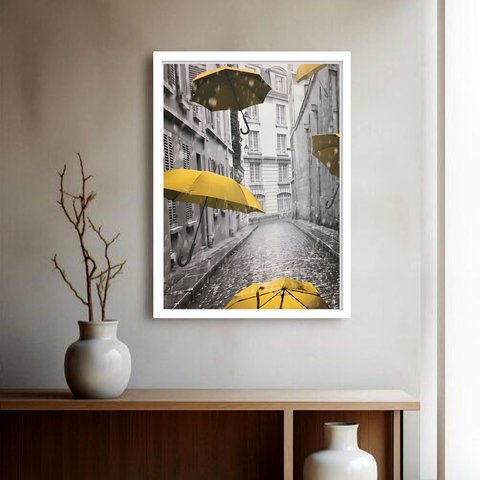 Quadro Decorativo Londres Guarda Chuvas - 70x50cm:moldura Preta
