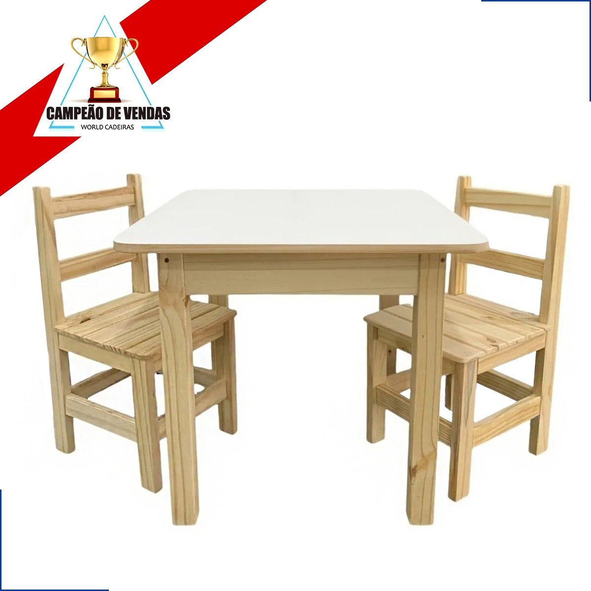 Conjunto Mesa Infantil De Madeira Resistente com 2 Cadeiras De Madeira ...
