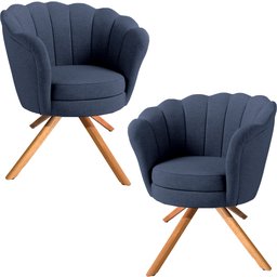 Kit Duas Poltronas Pétala Base Giratória Ferro e Madeira em Linho:11-azul - 1
