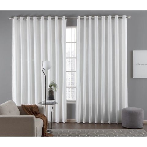 Cortina Para Sala e Quarto Madras 4,00x2,80 Ilhos Cromado.:Branco