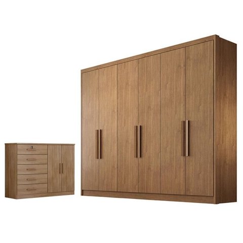 Guarda Roupa Casal Linea com Nicho e Cômoda Seul Cumaru 23 - Novo Horizonte
