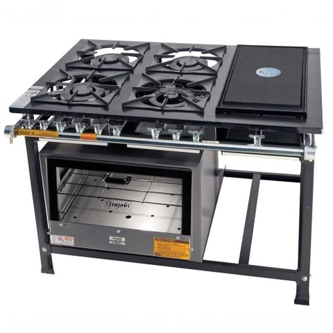 Fogão Industrial Tradicional 40x40 4 Bocas Chapa com Forno Itajobi Fogão Baixa Pressão 40x40