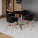 Ver imagem 1 de Mesa Jantar Industrial Preta 90cm Quadrada Base Cobre V com 4 Poltronas Pretas Pés Cobr Marrom