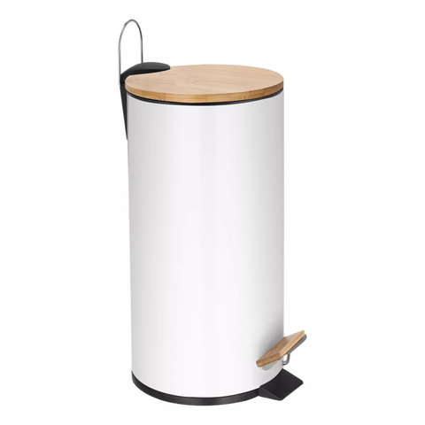 Lixeira com Pedal e Tampa Bambu 20 Litros P/ Banheiro