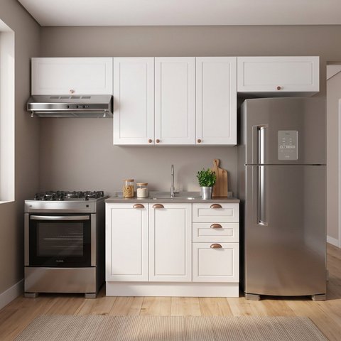 Cozinha Compacta 4 Peças 7 Portas 2 Gavetas 280cm com Pés
