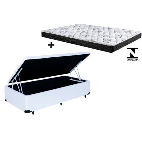 Cama Box Baú Green Solteiro Branco + Colchão Espuma D28 88x188x10