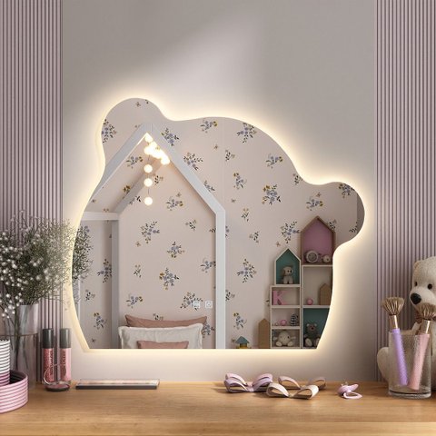 Espelho Led 3 Cores Infantil Dual Touch C/ Desembaçador Urso 110v