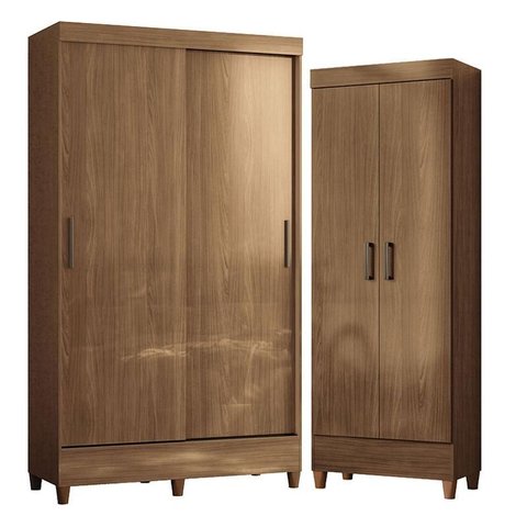 Guarda Roupa Solteiro 2 Portas de Correr Fit com Armário Multiuso Fit Jequetibá Aceitado- Santos And